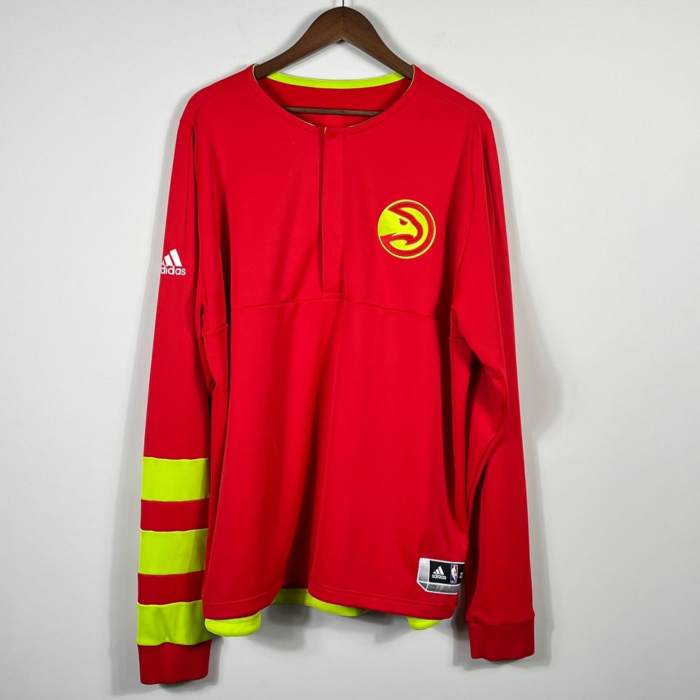 Adidas NBA Atlanta Hawks Warm Up Shirt Mens 2XL Quarter Snap Long Sleeve Logo
